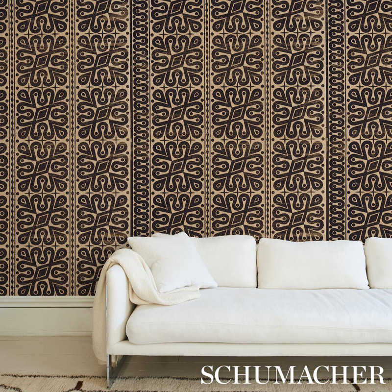 Schumacher x Celerie Kemble Borneo Grasscloth Wallpaper, Black