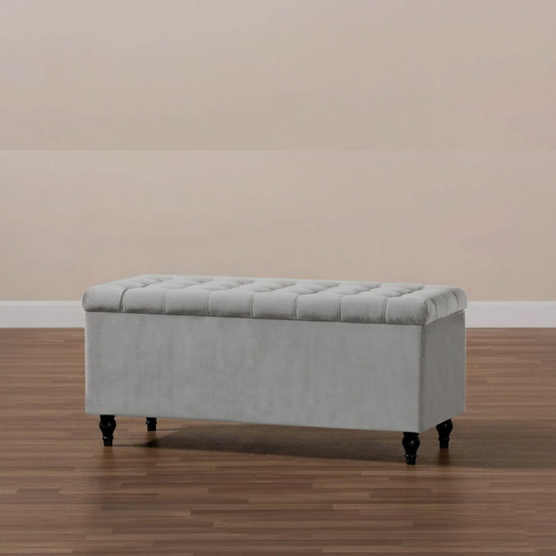 Cubed Wide Velvet Tufted Rectangle Solid Colour Footstool Ottoman Storage Box with Wooden Legs, 47cm H x 137cm W x 40cm D
