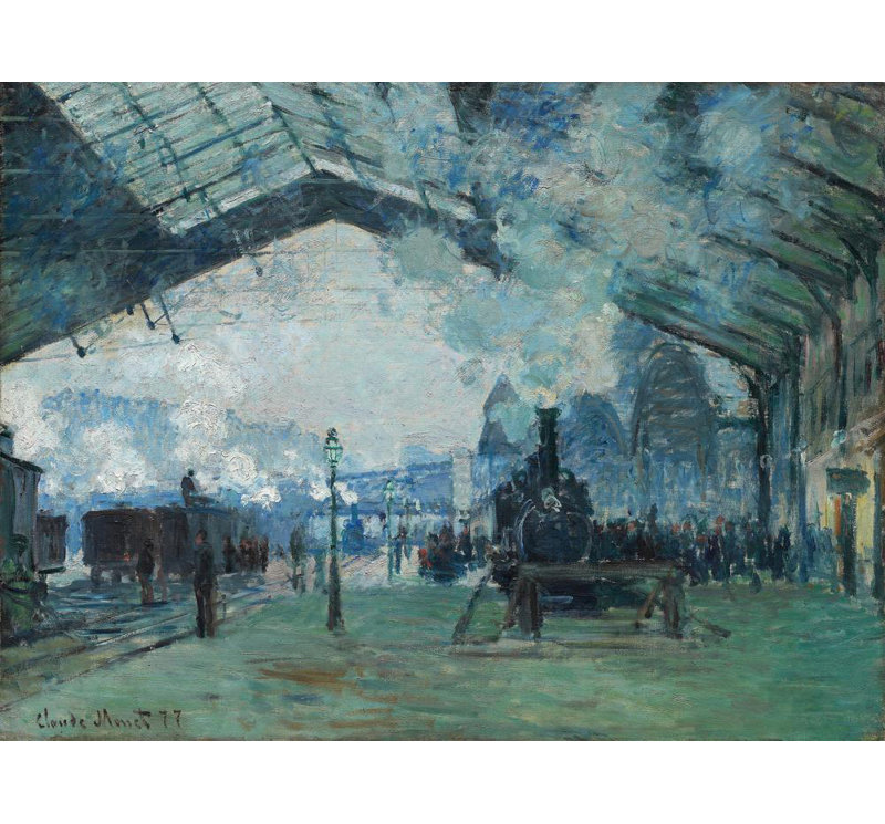 "L'arrivée du train de la Normandie, gare Saint-Lazare" par Claude Monet - Toile tendue avec châssis, H 40 po x l 28 po