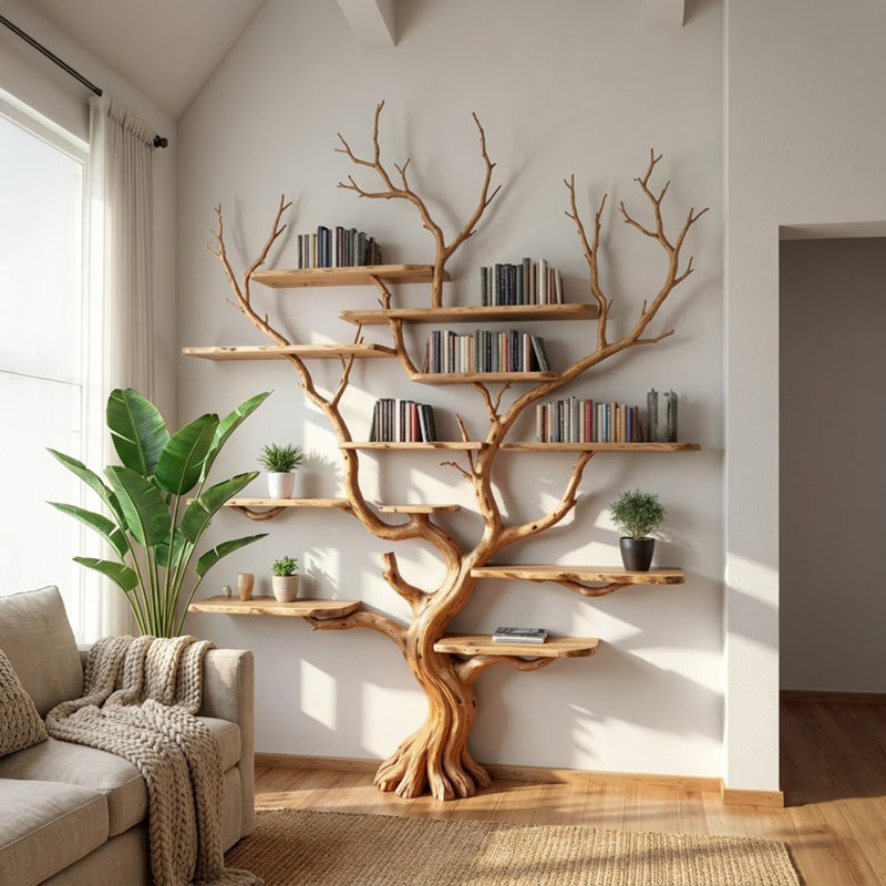 Solid Wood Floating Shelf Shelves, 100"H x 75"W x 11-12"D