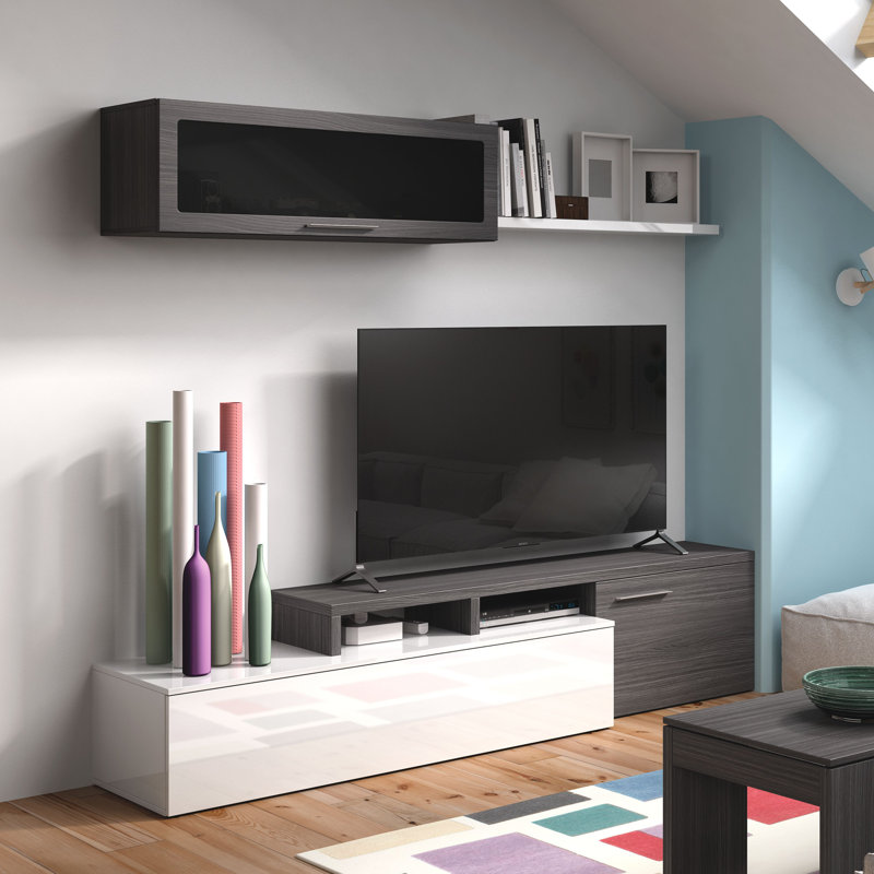 Bayles Storage Wall Chino, TV Stand For Living Room, Reversible Composition, Corner Lounge Set, White/Black