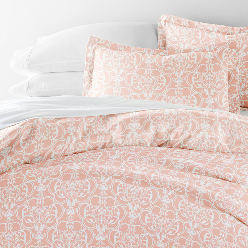 Duvet Cover Set Patterned Microfiber Ultra Soft Bedding in Romantic Damask, King Duvet Cover + 2 Standard Shams