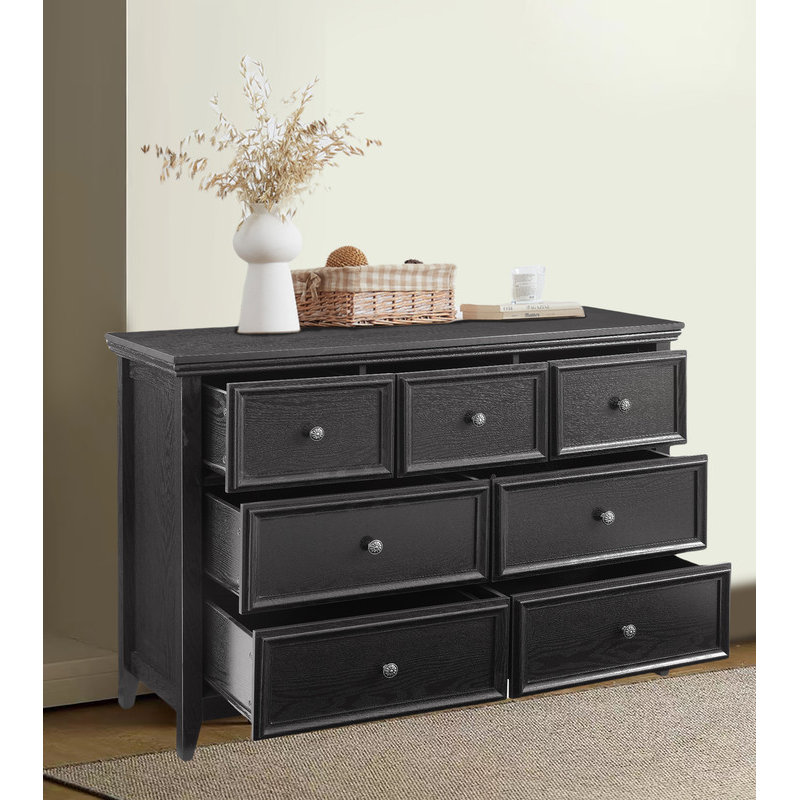 Classic Wood 7 Drawers Storage Cabinet, Closet Organizers for Living Room, Bedroom, Black
