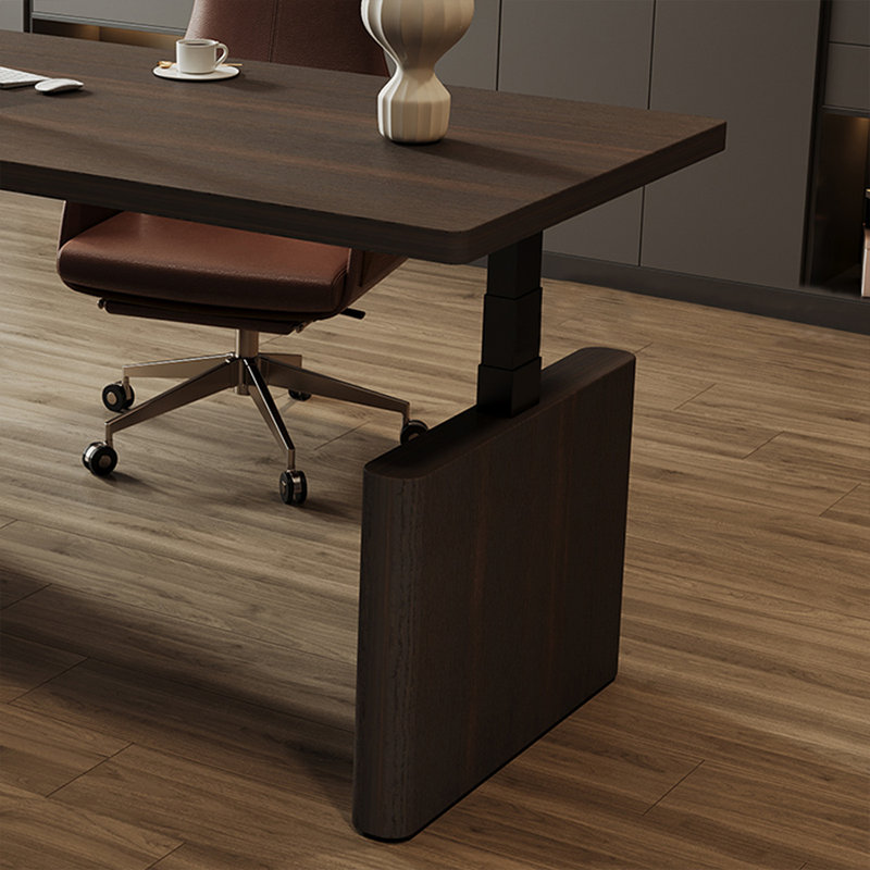 Bureau rectangulaire en bois manufacturé de couleur fumée + acier avec 3 tiroirs, 52.76" H x 70.87" W x 31.5" D