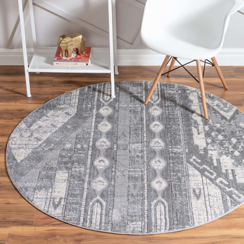 Tapis transitionnel couleur de pierre Wenden, Rond 5 pi