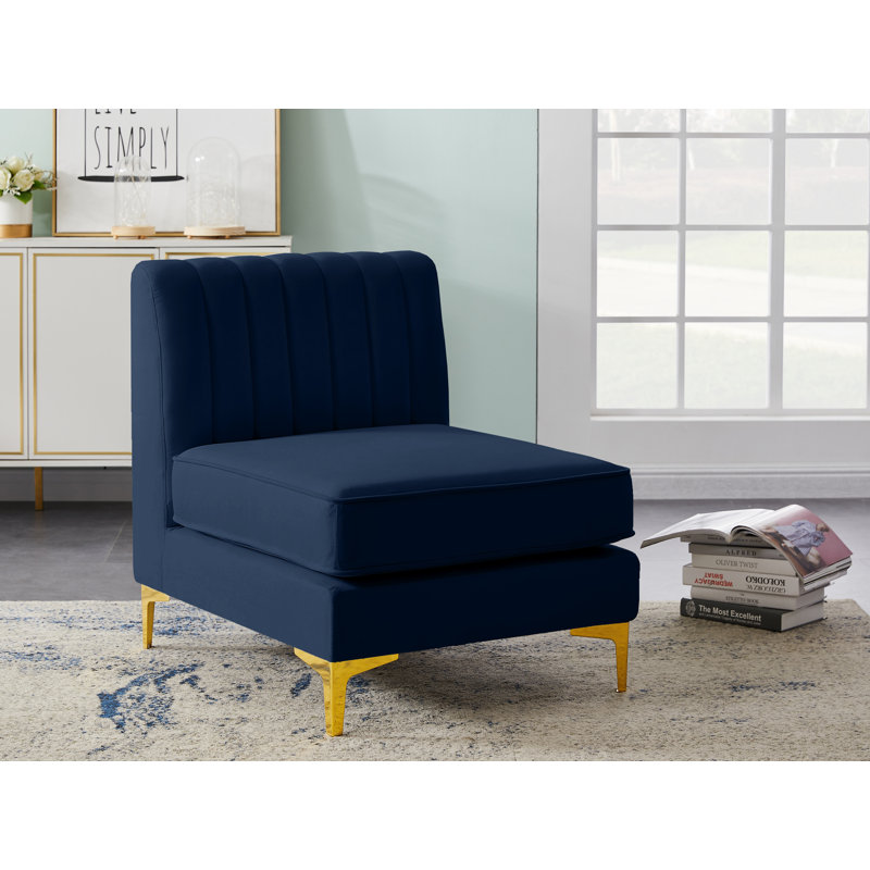 Enson Velvet Armless Chair, Navy Velvet
