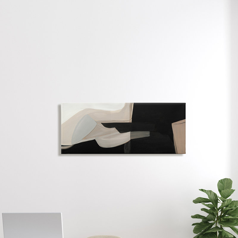 Distorted Desert Shapes Dark Bold Abstract Arrangement - Print, 13" H x 30" W, Wrapped Canvas