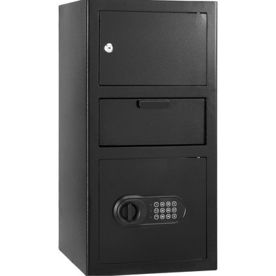 Heavy Duty 3.6 Cubic Feet Cash Safe, Front Drop Slot, Black, Dual Compartments, Unlock Options Black Safe With Digital Keypad And Ideal For Office Use, 3 - Tiered Storage,