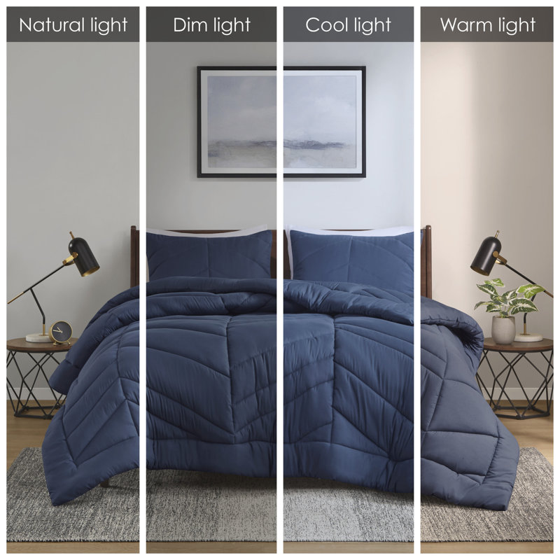 Navy Twin Reversible Microfiber Chevron Bedspread Set