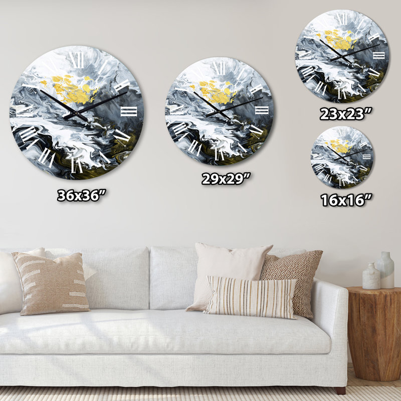 Horloge murale moderne dorée, blanche et jaune, nuages III, Petit