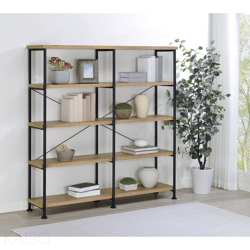 Mango 4-Shelf Double Bookshelf, 63" H x 60" W x 14.25" D