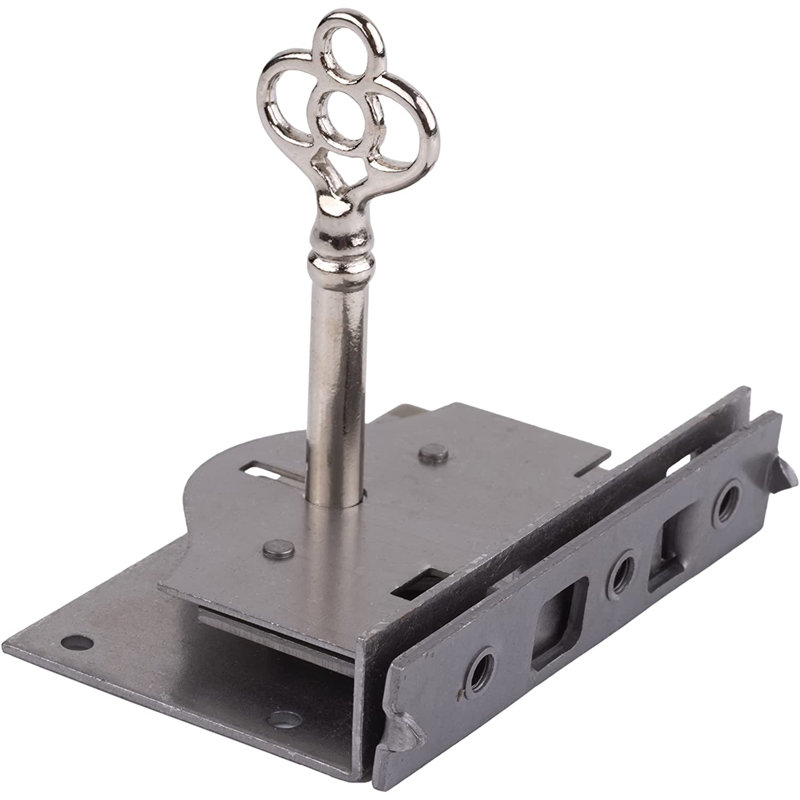 Small Half Mortise Steel Lock for Chest or Box Lid with Skeleton Key