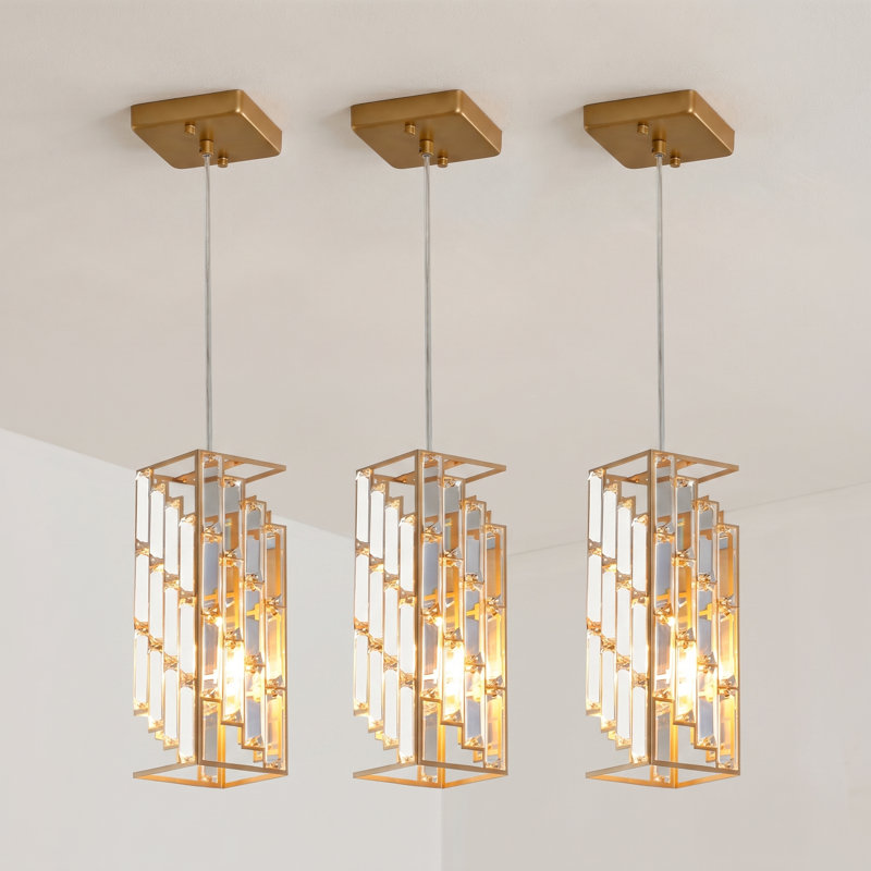  3 Pack 12'' Modern Gold Crystal Pendant Lights, Adjustable Mini Light Fixture for Kitchen Island, Gold