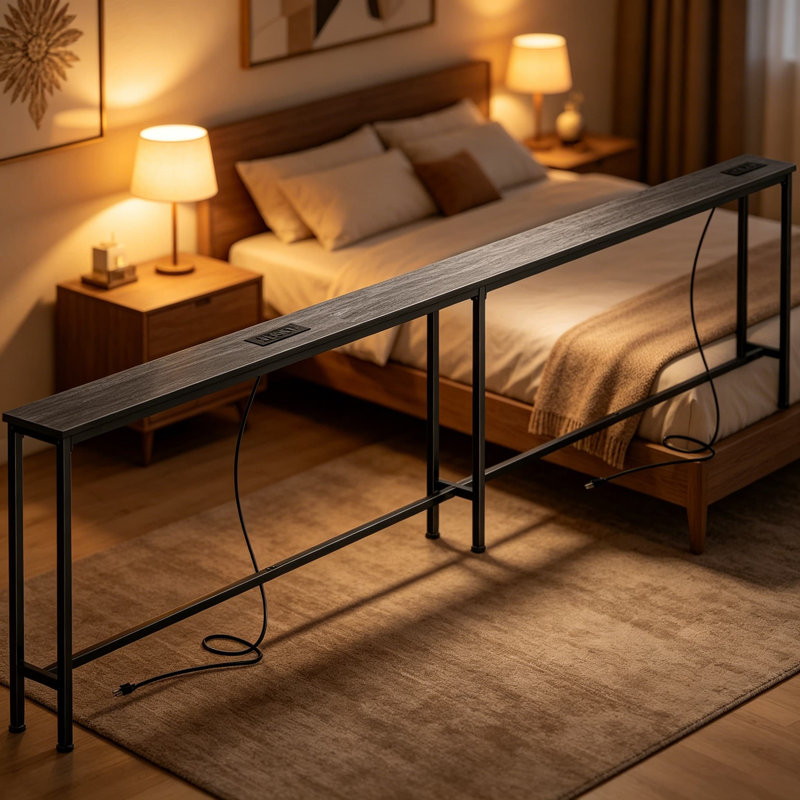 Extra-Long Narrow Sofa Table With Built-In Power Strips, USB-C Ports, And Storage - Sturdy Single-Piece Console Table For Behind Couch, Entryway, Hallway, And Small Living Room Spaces