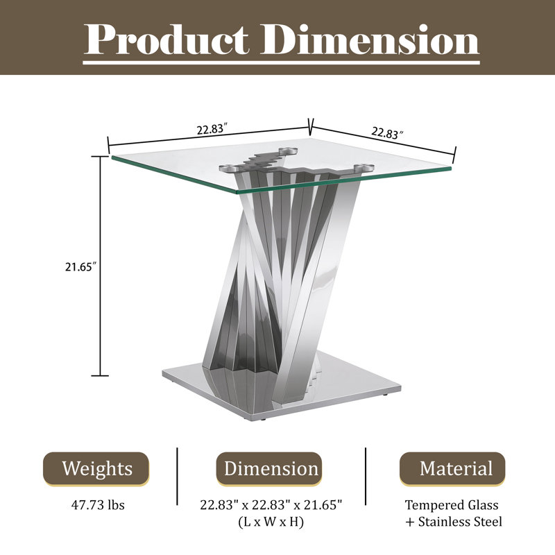 Glass Top End Table, Silver