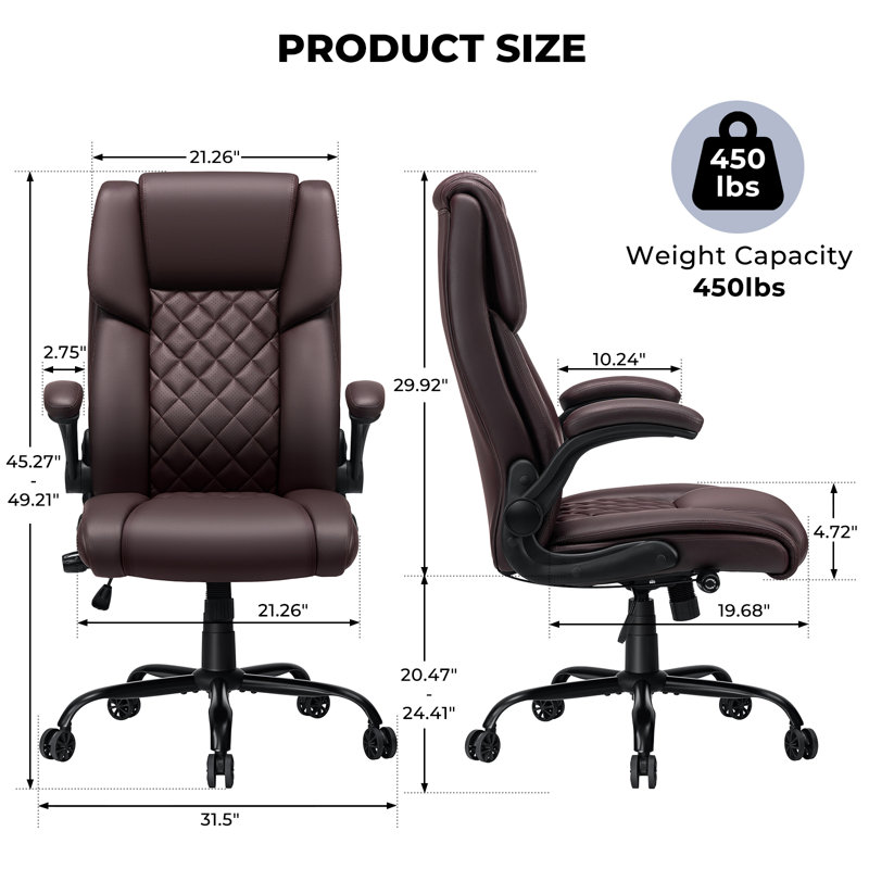 Fauteuil de bureau ergonomique avec support lombaire réglable George Oliver, Brun