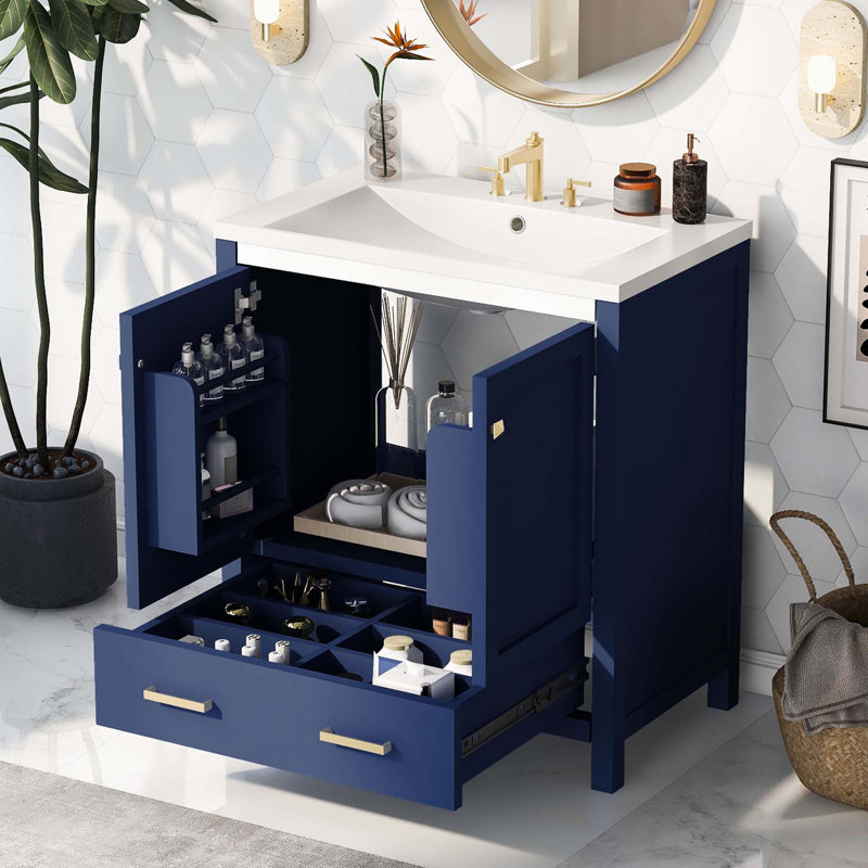Meuble-lavabo simple 30 po avec plateau en résine Cordle, Bleu