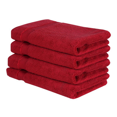Splash 100% Cotton Zero Twist Hand Towel Set, 550 GSM Soft Absorbent Hand Towels for Bathroom, Spa & Daily Use, OEKO-TEX Certified, 4 Pack, Red