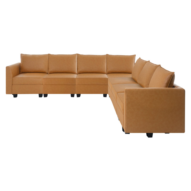 Canapé-lit modulaire convertible en cuir à 7 places Ruell pour grand salon, Caramel