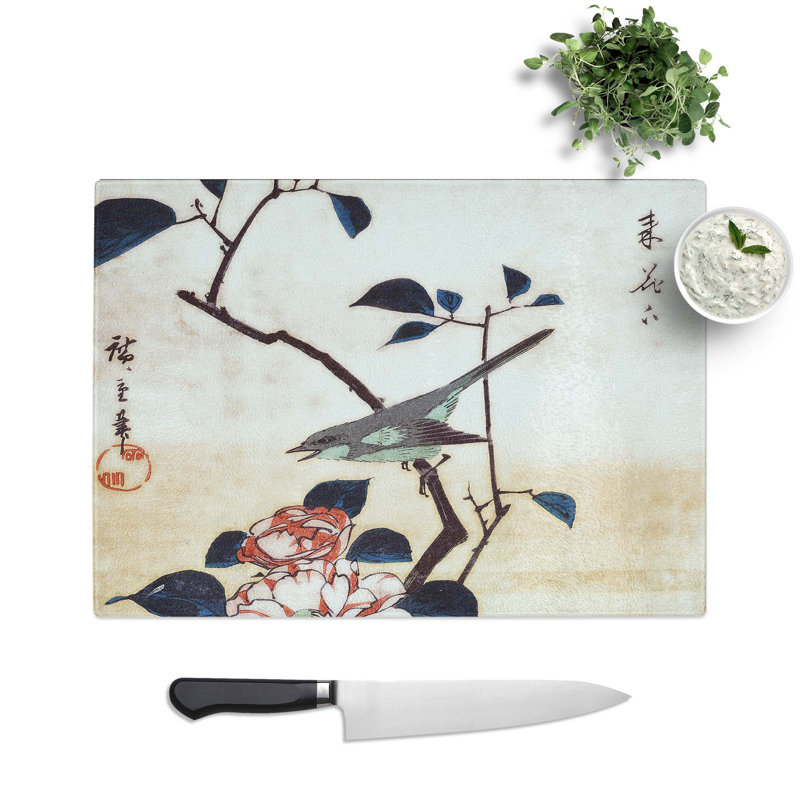 Tempered Glass Bird Upon a Cherry Tree Branch Chopping Board, 28.5 cm W x 20 cm L