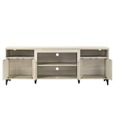 Oak Finish Tv Stand With 4 Doors, Adjustable Center Shelf And Cable Management Hole 70"W In Appearance 4-Door Cabinet