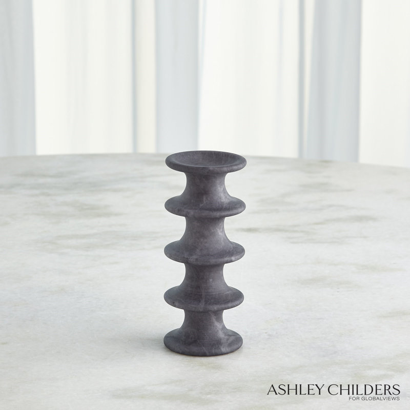 Ridge Alabaster Candlestick-Lg, 7.25" H x 3" W x 3" D, Black