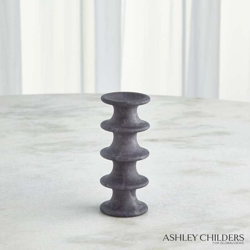 Ridge Alabaster Candlestick-Lg, Black, 7.25" H x 3" W x 3" D