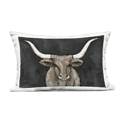 Longhorn on Murky Grey Design by Sara Baker Outdoor Printed Pillow