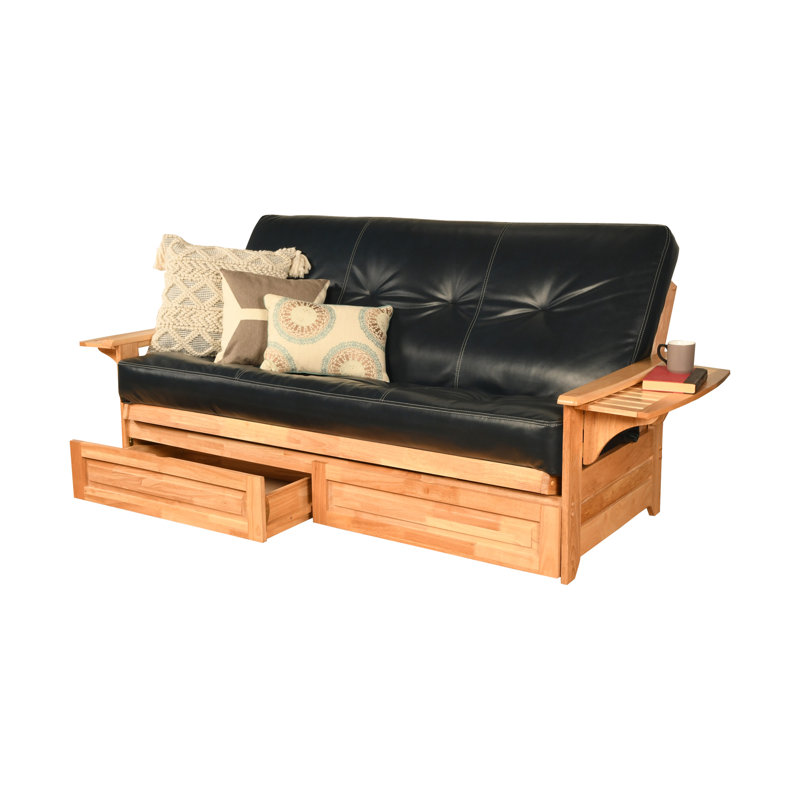 Ensemble de futon double avec matelas et tiroir Stratford, Barbade, Brun selle, Ressorts hélicoïdaux