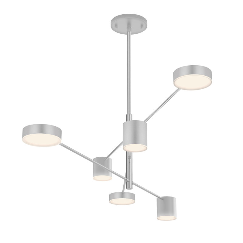 Counterpoint 6 - Light Dimmable LED Sputnik Modern Linear Chandelier, Bright Satin Aluminum