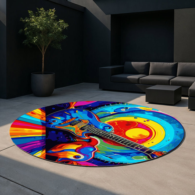 Abstract Inferno Indoor And Outdoor Area Rug, Round 5'