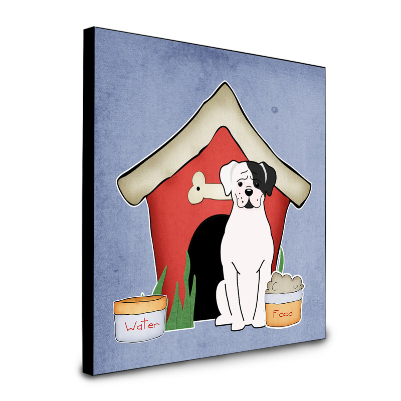 Panneau mural d’art collection dog house Scarvinia, Boxer blanc