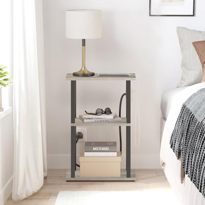 Petite table d'appoint étroite avec station de charge, ensemble de 2 tables de bout Skinny pour petits espaces, table de chevet mince avec ports USB et prise de courant, canapé à côté de la table avec roues,