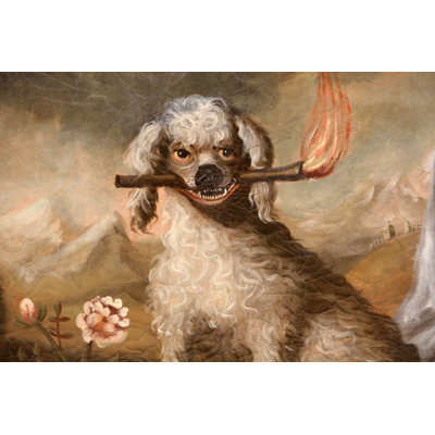 Desandro " Dog Holding Fiery Branch " by Catherine Leblanc Painting Print