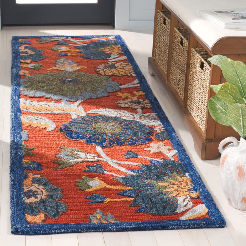 Tapis floral en laine Daundra, Tapis de couloir 2 pi 3 po x 8 pi