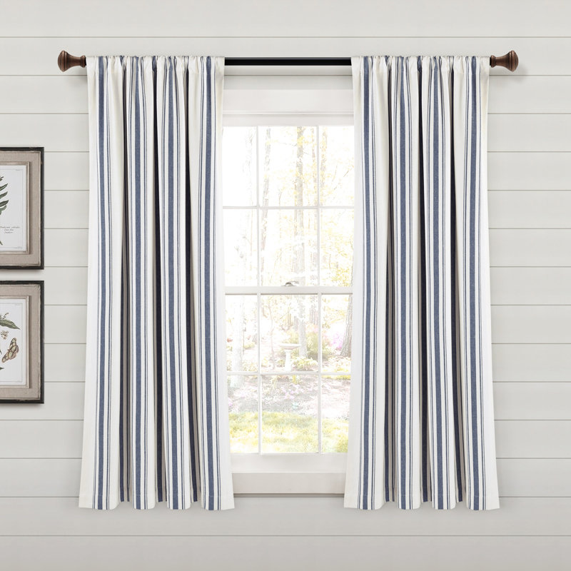 Cotton Blend Semi Sheer Curtain Pair, 42" W x 63" L, Navy