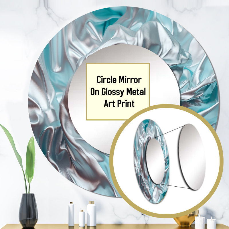 Silver Blue Dancing Colors - Abstract Marble Round Mirror Wall Decor_MTMIR61433, 29" x 29"