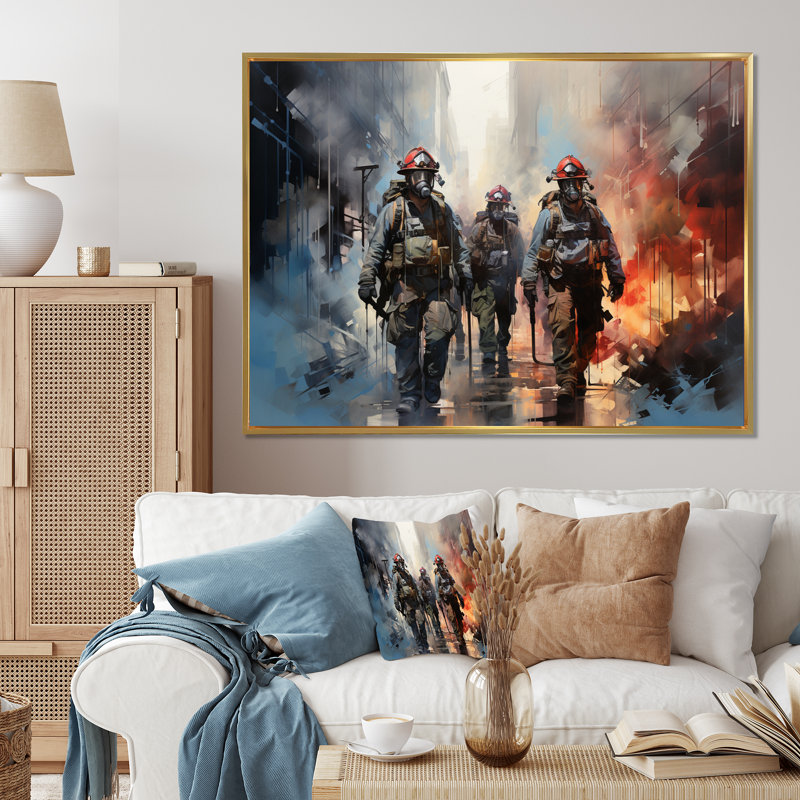 Fireman Heroes In Action II - Fireman, art mural, H 30 po x l 40 po, Cadre flottant doré