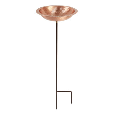 Hammered Solid Copper Staked Birdbath