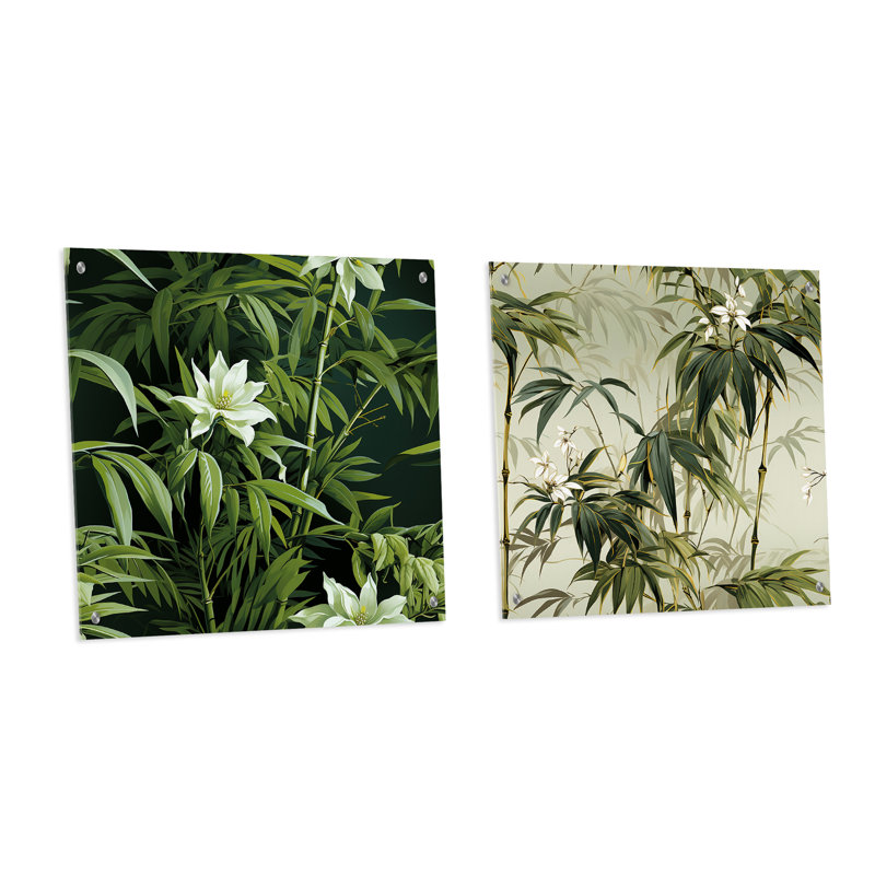 Bamboo Elegance Tropical Motif I - Ensemble d'art mural acrylique sur verre Coastal Tropical, H 30 po x l 61 po