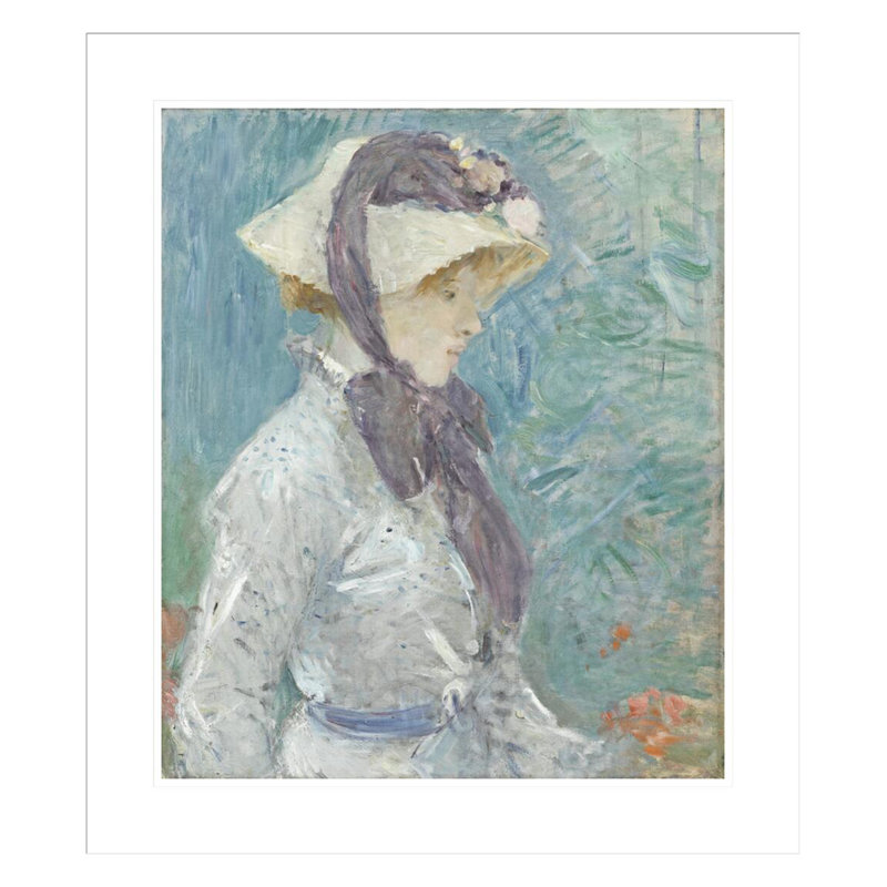 «Young Woman with a Straw Hat» par Berthe Morisot - Reproduction giclée encadrée, H 26,73 po x l 23,5 po