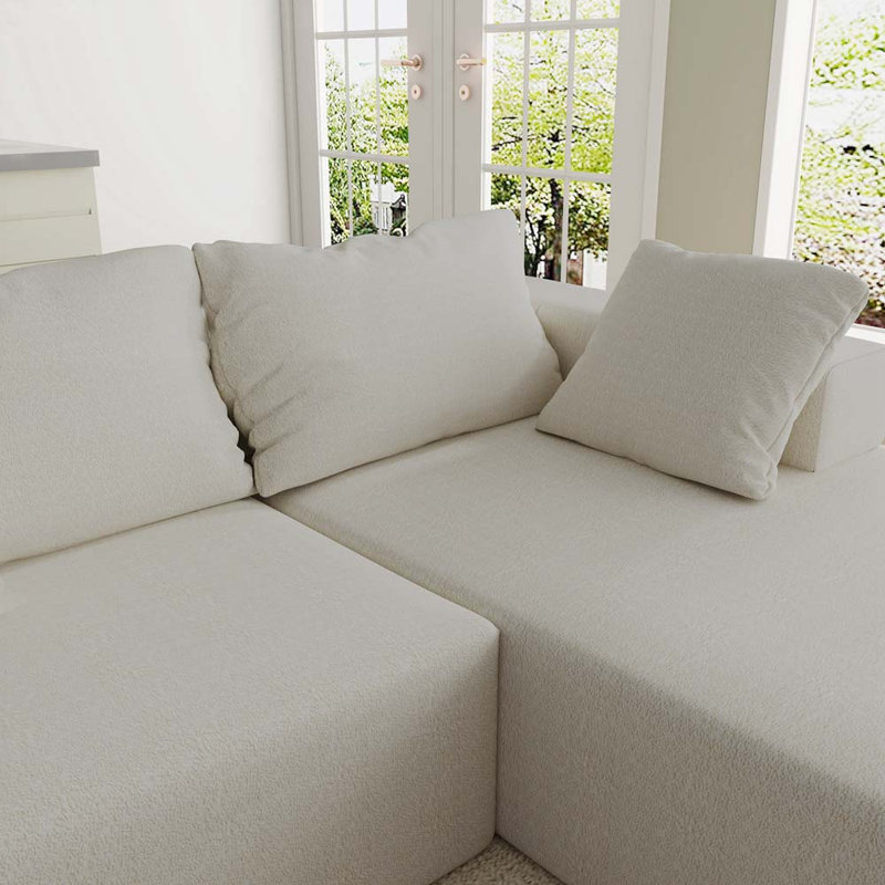 Canapé modulaire revêtu de tissu d'ameublement Kurland, Chenille ivoire