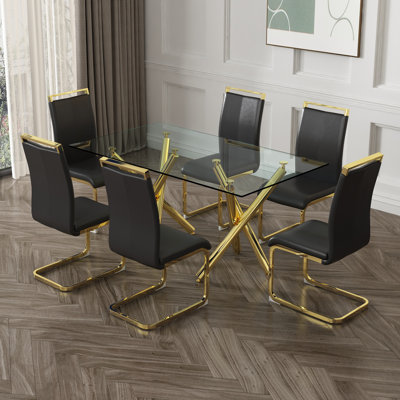 Rheese Modern Faux Leather Cantilever Dining Chairs with Metal Base and Top Handle