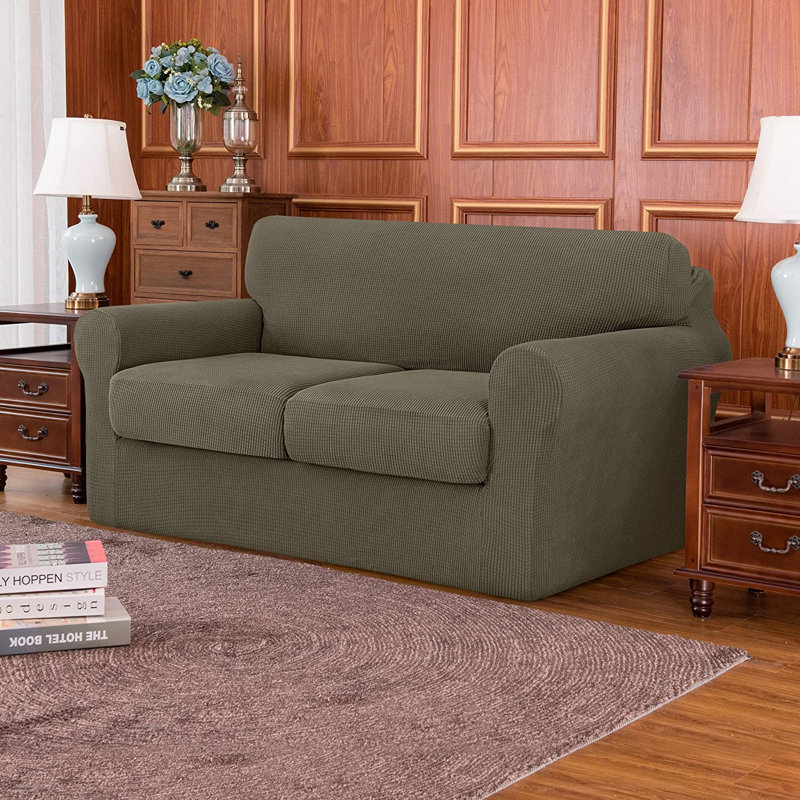 Pizarro Box Cushion Loveseat Slipcover, Olive Green