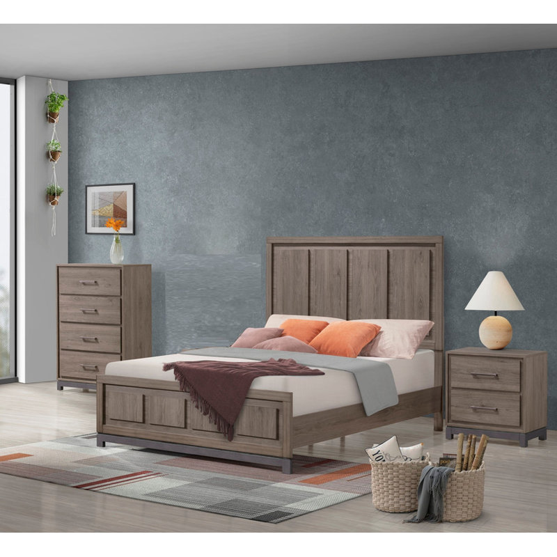 1pièce grand lit contemporain à panneau au design épuré et minimaliste au fini chêne gris apaisant