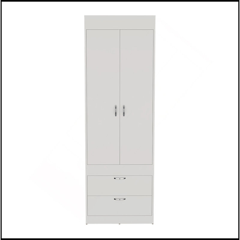 Armoire Tarento, deux tiroirs, finition blanche, Blanc