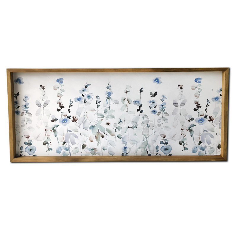 Soft Blue Floral Garden Watercolor Canvas with Pine Frame