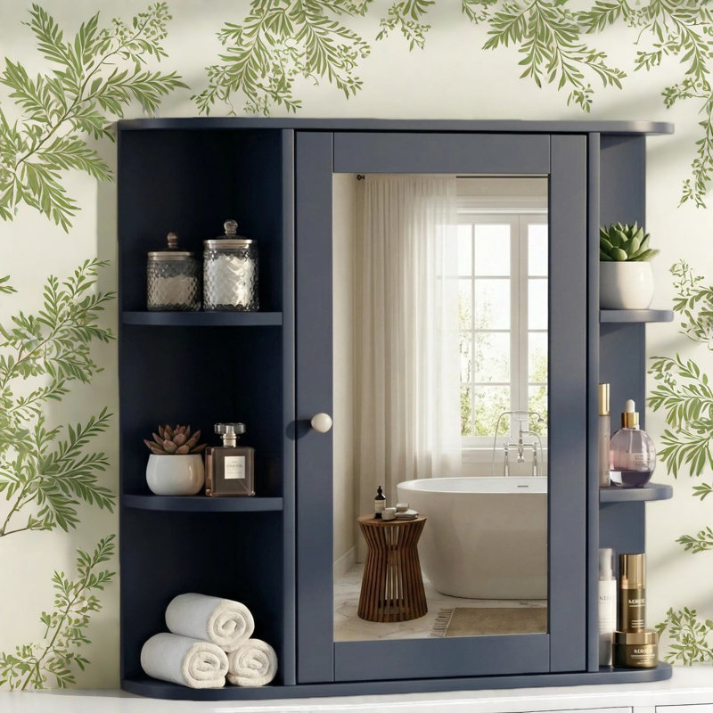 Armoire à pharmacie peu encombrante avec miroir, fabrication en MDF, finition bleue moderne