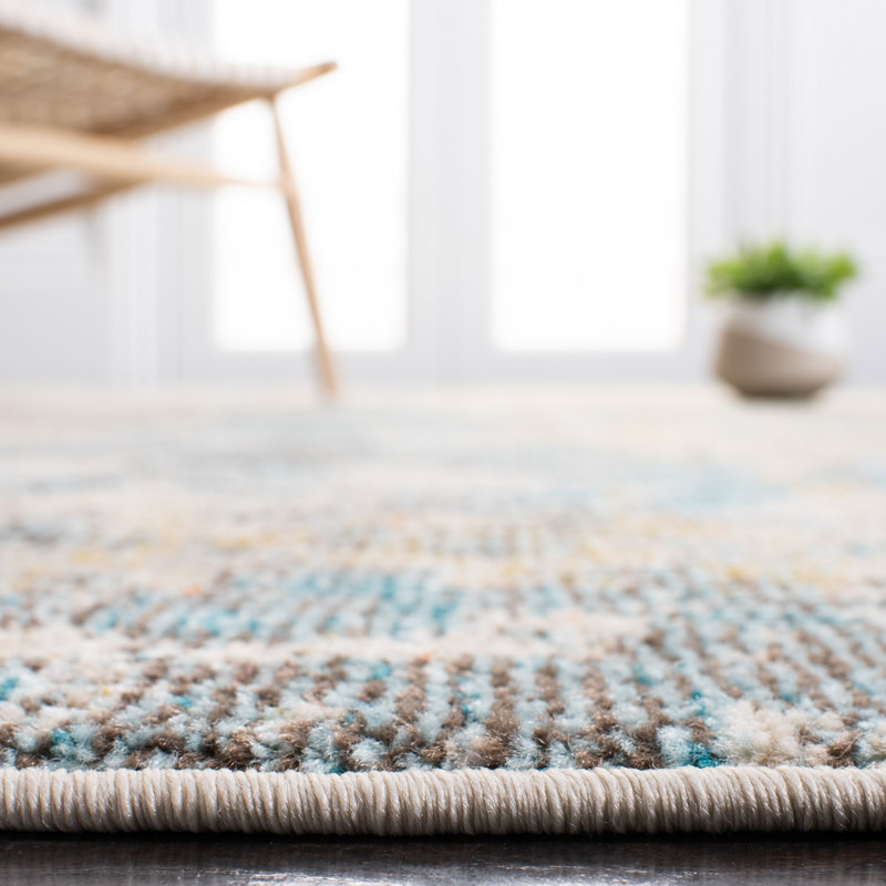 Besfort Abstract Ivory/Teal/Gold Area Rug, Rectangle 8' x 10'