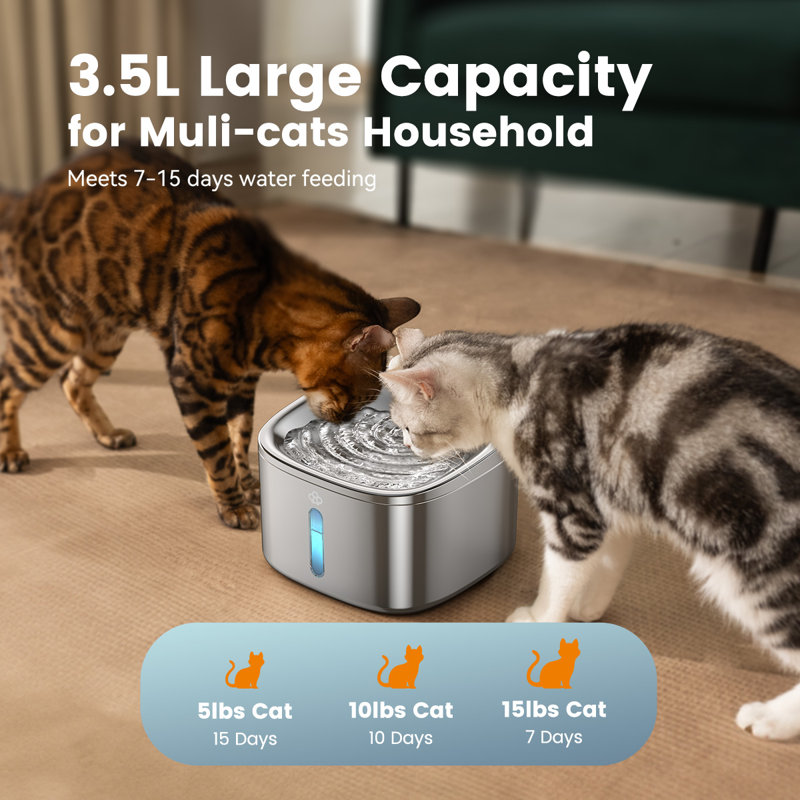Fontaine d'eau pour chat Oneisall en acier inoxydable pour chat, fontaines automatiques pour chat 3,5 L / 118 oz liq.